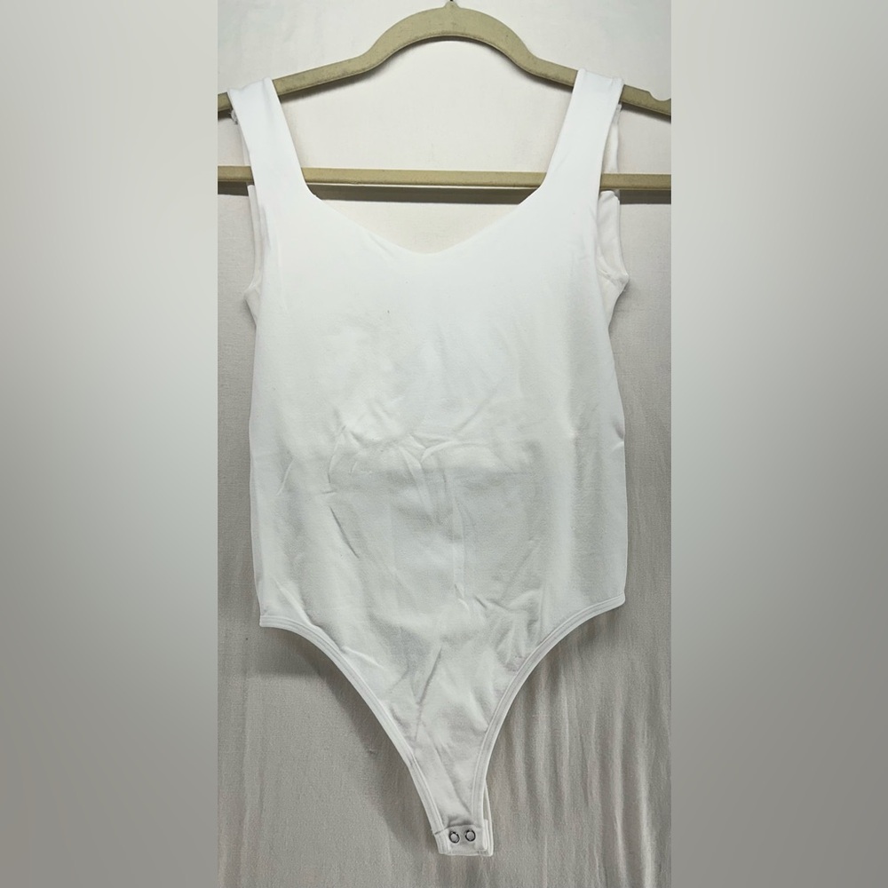 Free People Intimately Nylon Sleeveless Tank Top Thong Bodysuit White XS/S